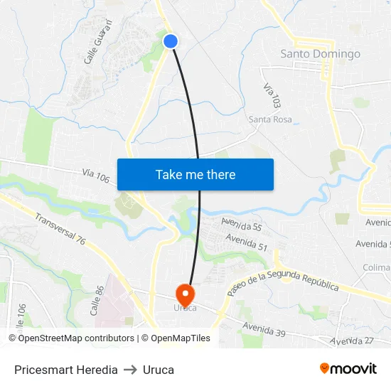 Pricesmart Heredia to Uruca map