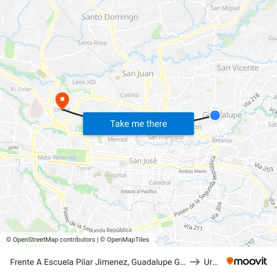 Frente A Escuela Pilar Jimenez, Guadalupe Goicoechea to Uruca map