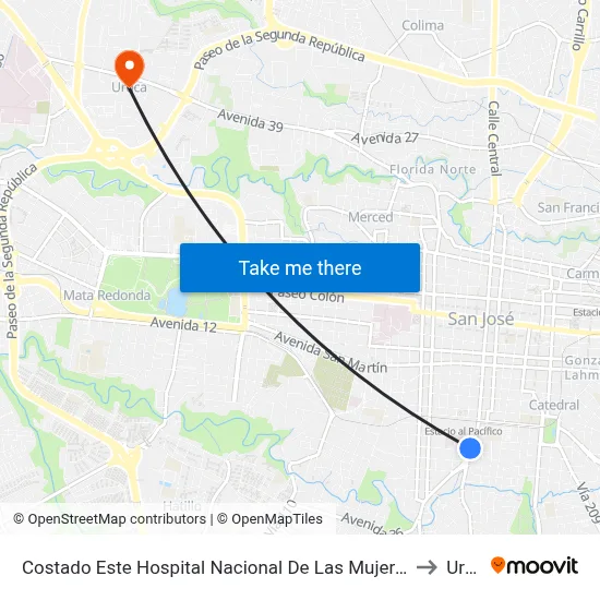 Costado Este Hospital Nacional De Las Mujeres, Carit San José to Uruca map