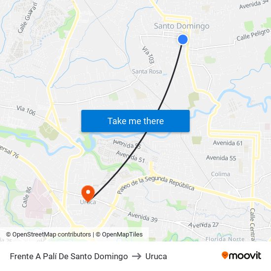 Frente A Palí De Santo Domingo to Uruca map