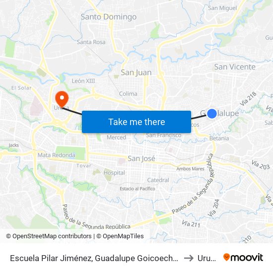 Escuela Pilar Jiménez, Guadalupe Goicoechea to Uruca map