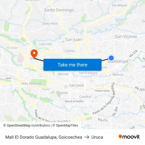 Mall El Dorado Guadalupe, Goicoechea to Uruca map
