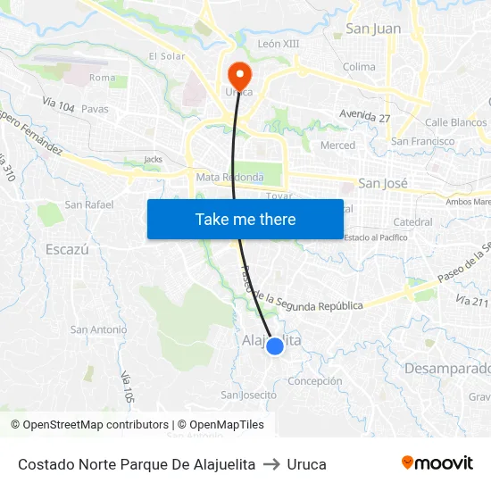 Costado Norte Parque De Alajuelita to Uruca map