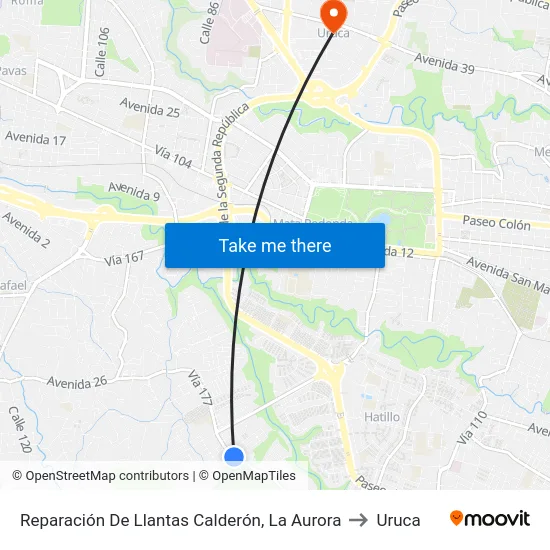 Reparación De Llantas Calderón, La Aurora to Uruca map