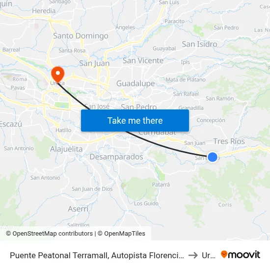 Puente Peatonal Terramall, Autopista Florencio Del Castillo La Unión to Uruca map