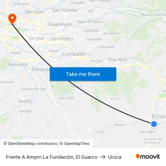 Frente A Ampm La Fundación, El Guarco to Uruca map