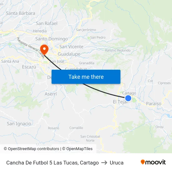 Cancha De Futbol 5 Las Tucas, Cartago to Uruca map