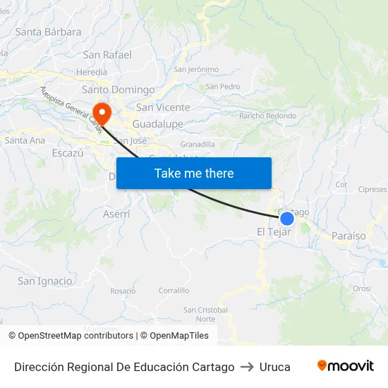 Dirección Regional De Educación Cartago to Uruca map