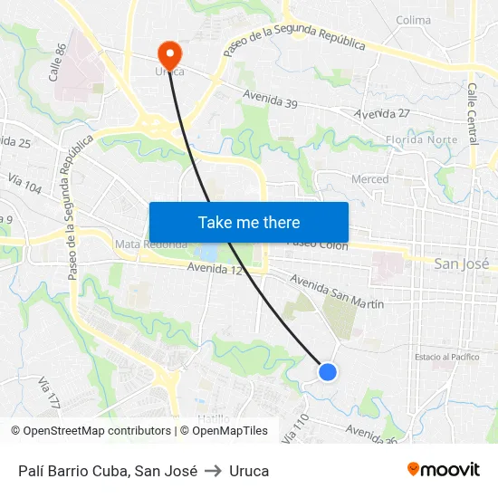 Palí Barrio Cuba, San José to Uruca map