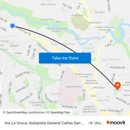 Ina La Uruca, Autopista General Cañas San José to Uruca map