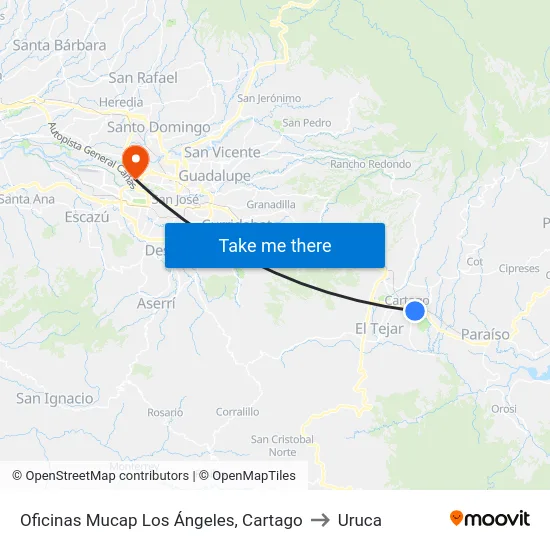 Oficinas Mucap Los Ángeles, Cartago to Uruca map