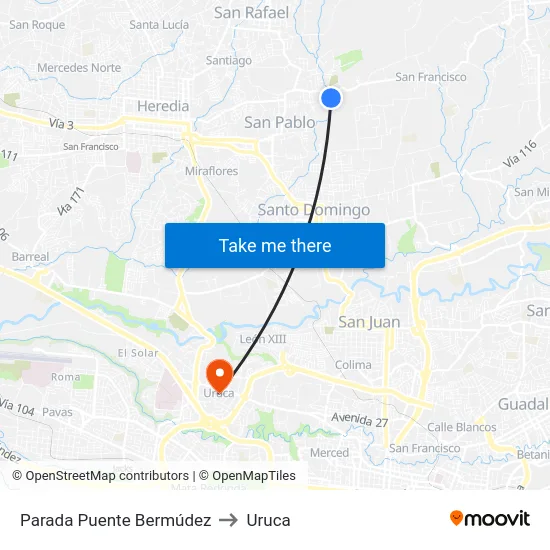Parada Puente Bermúdez to Uruca map