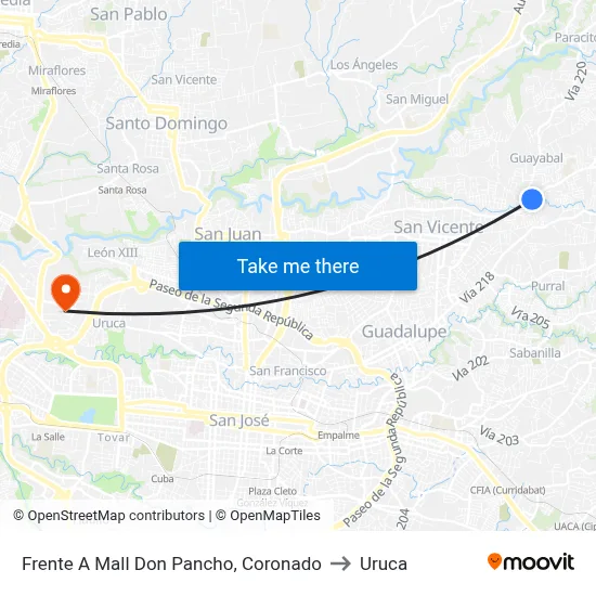 Frente A Mall Don Pancho, Coronado to Uruca map