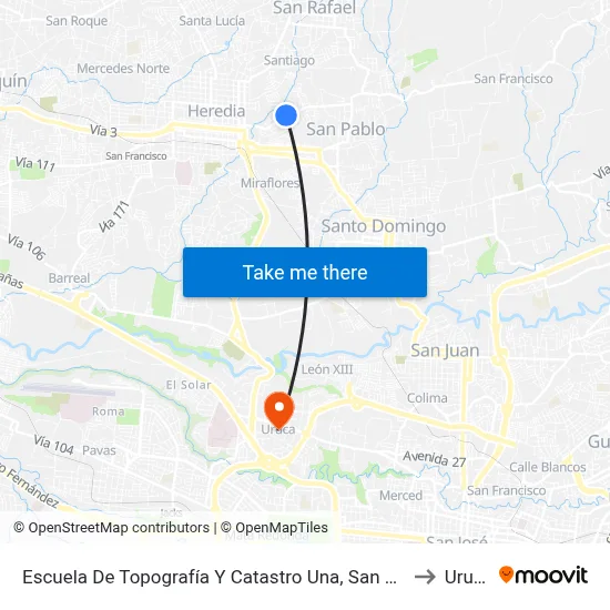 Escuela De Topografía Y Catastro Una, San Pablo to Uruca map