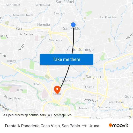 Frente A Panadería Casa Vieja, San Pablo to Uruca map
