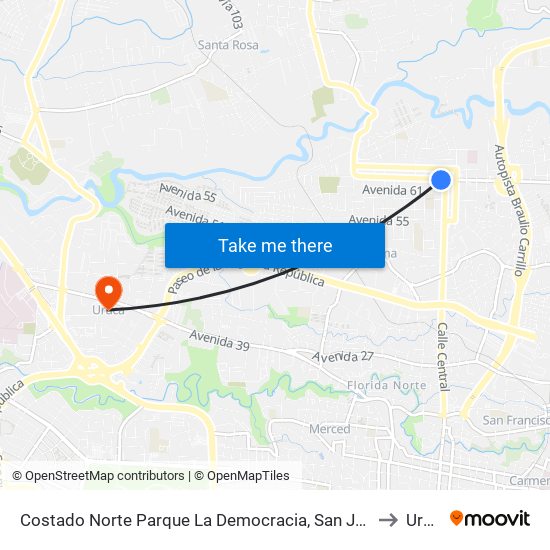 Costado Norte Parque La Democracia, San Juan De Tibás to Uruca map