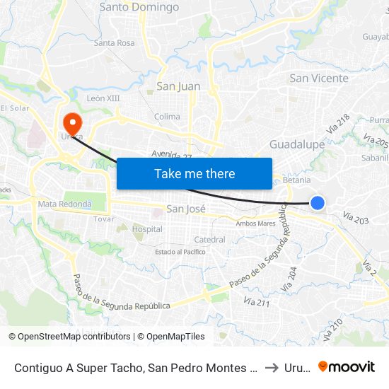 Contiguo A Super Tacho, San Pedro Montes De Oca to Uruca map