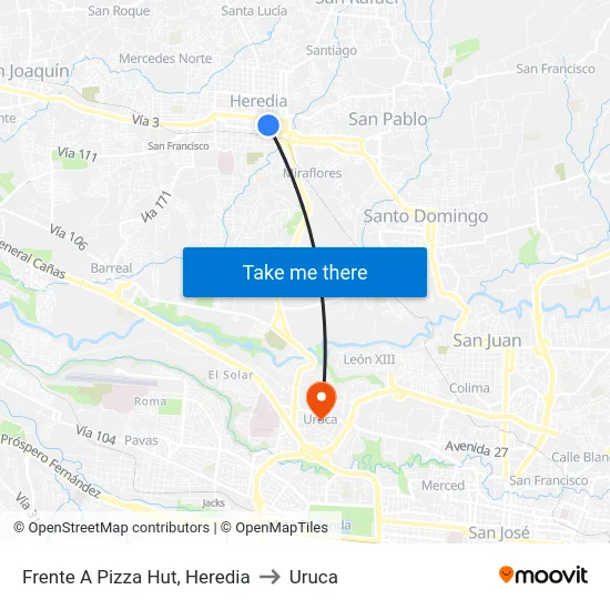 Frente A Pizza Hut, Heredia to Uruca map