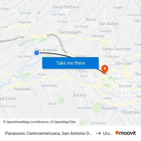 Panasonic Centroamericana, San Antonio De Belén to Uruca map