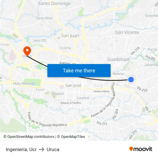 Ingeniería, Ucr to Uruca map