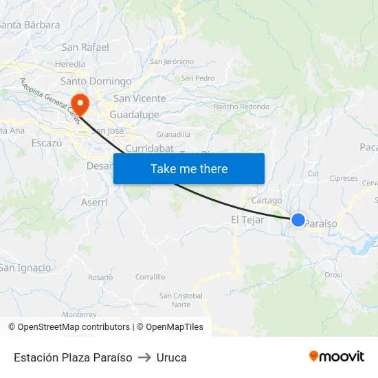 Estación Plaza Paraíso to Uruca map