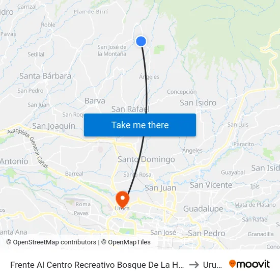 Frente Al Centro Recreativo Bosque De La Hoja to Uruca map