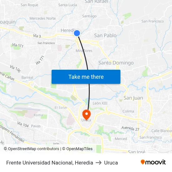 Frente Universidad Nacional, Heredia to Uruca map