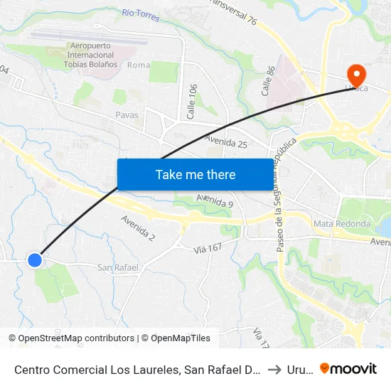 Centro Comercial Los Laureles, San Rafael De Escazú to Uruca map