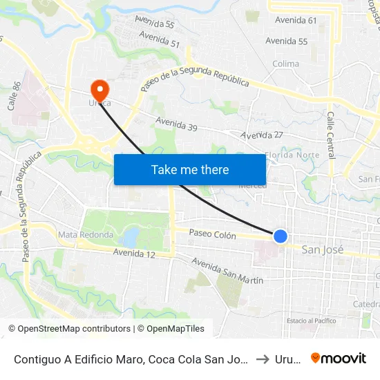 Parada Del Bingo De La Cruz Roja, Coca Cola San José to Uruca map