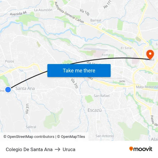 Colegio De Santa Ana to Uruca map