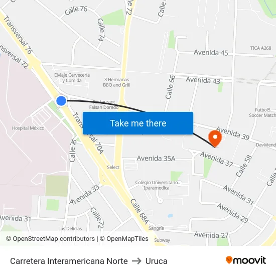 Hospital México, Autopista General Cañas San José to Uruca map