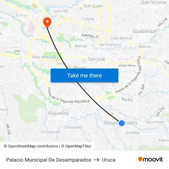 Palacio Municipal De Desamparados to Uruca map
