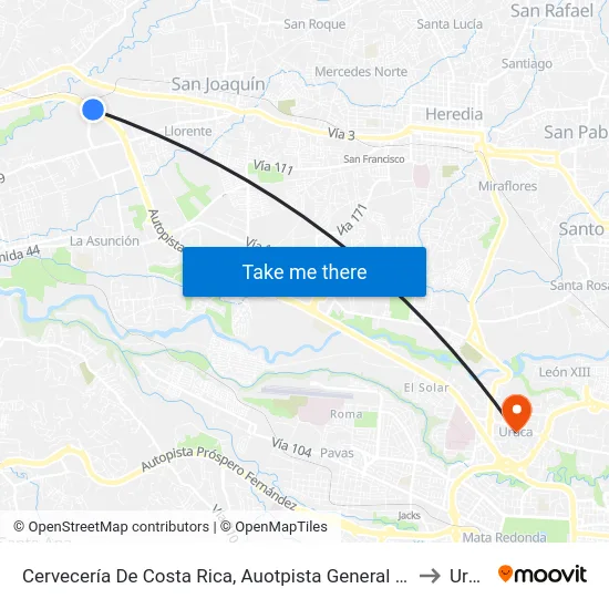 Cervecería De Costa Rica, Auotpista General Cañas Belén to Uruca map