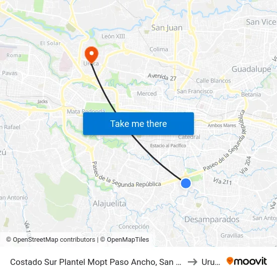 Costado Sur Plantel Mopt Paso Ancho, San José to Uruca map