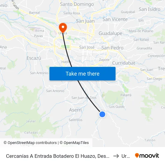 Cercanías A Entrada Botadero El Huazo, Desamparados to Uruca map
