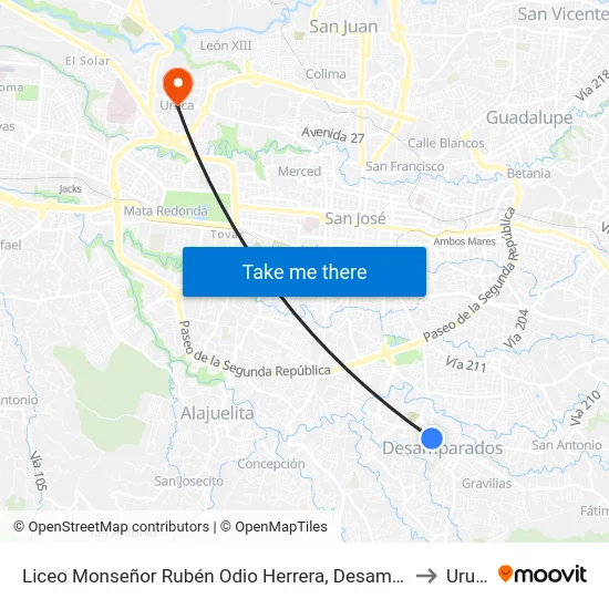 Liceo Monseñor Rubén Odio Herrera, Desamparados to Uruca map