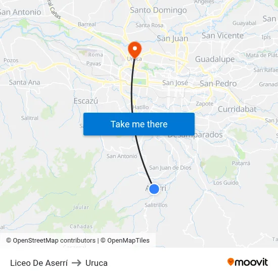 Liceo De Aserrí to Uruca map