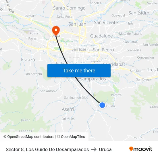 Sector 8, Los Guido De Desamparados to Uruca map