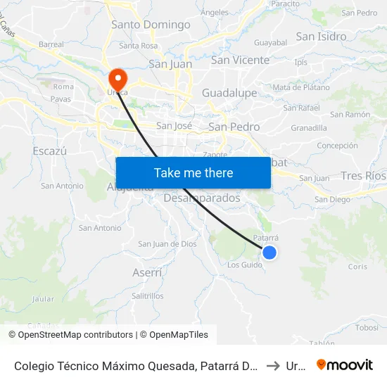 Colegio Técnico Máximo Quesada, Patarrá Desamparados to Uruca map