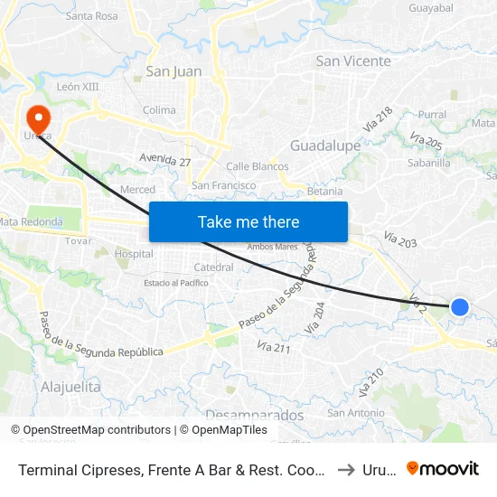 Terminal Cipreses, Frente A Bar & Rest. Coopemar to Uruca map