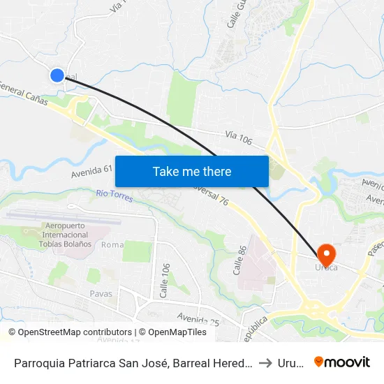 Parroquia Patriarca San José, Barreal Heredia to Uruca map