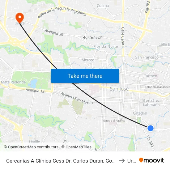 Cercanías A Clínica Ccss Dr. Carlos Duran, González Víquez San José to Uruca map