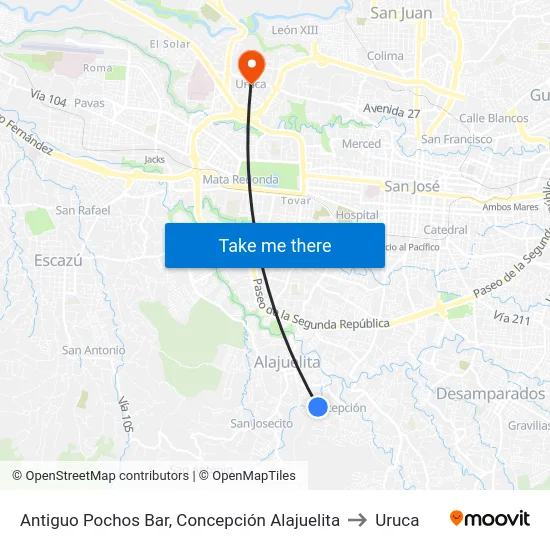 Antiguo Pochos Bar, Concepción Alajuelita to Uruca map