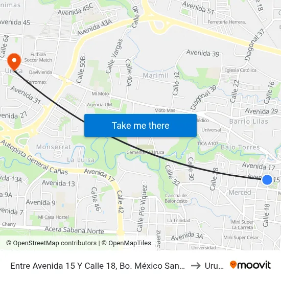 Entre Avenida 15 Y Calle 18, Bo. México San José to Uruca map