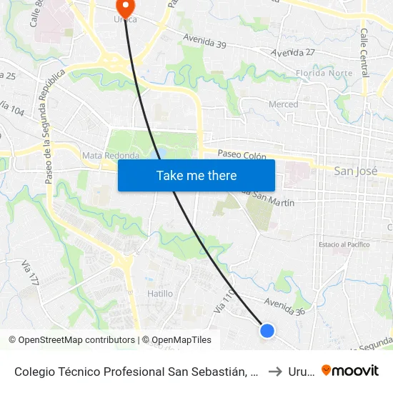 Colegio Técnico Profesional San Sebastián, San José to Uruca map