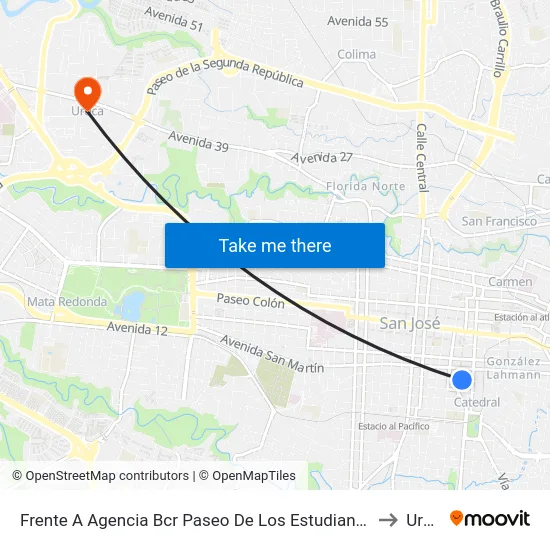 Frente A Agencia Bcr Paseo De Los Estudiantes, San José to Uruca map