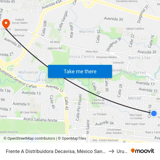 Frente A Decavisa, México San José to Uruca map
