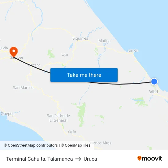 Terminal Cahuita, Talamanca to Uruca map
