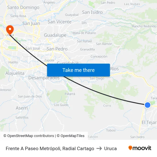 Frente A Paseo Metrópoli, Radial Cartago to Uruca map