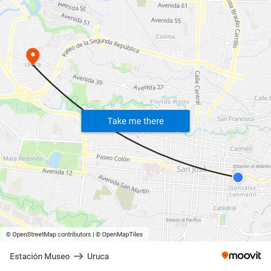 Estación Museo to Uruca map